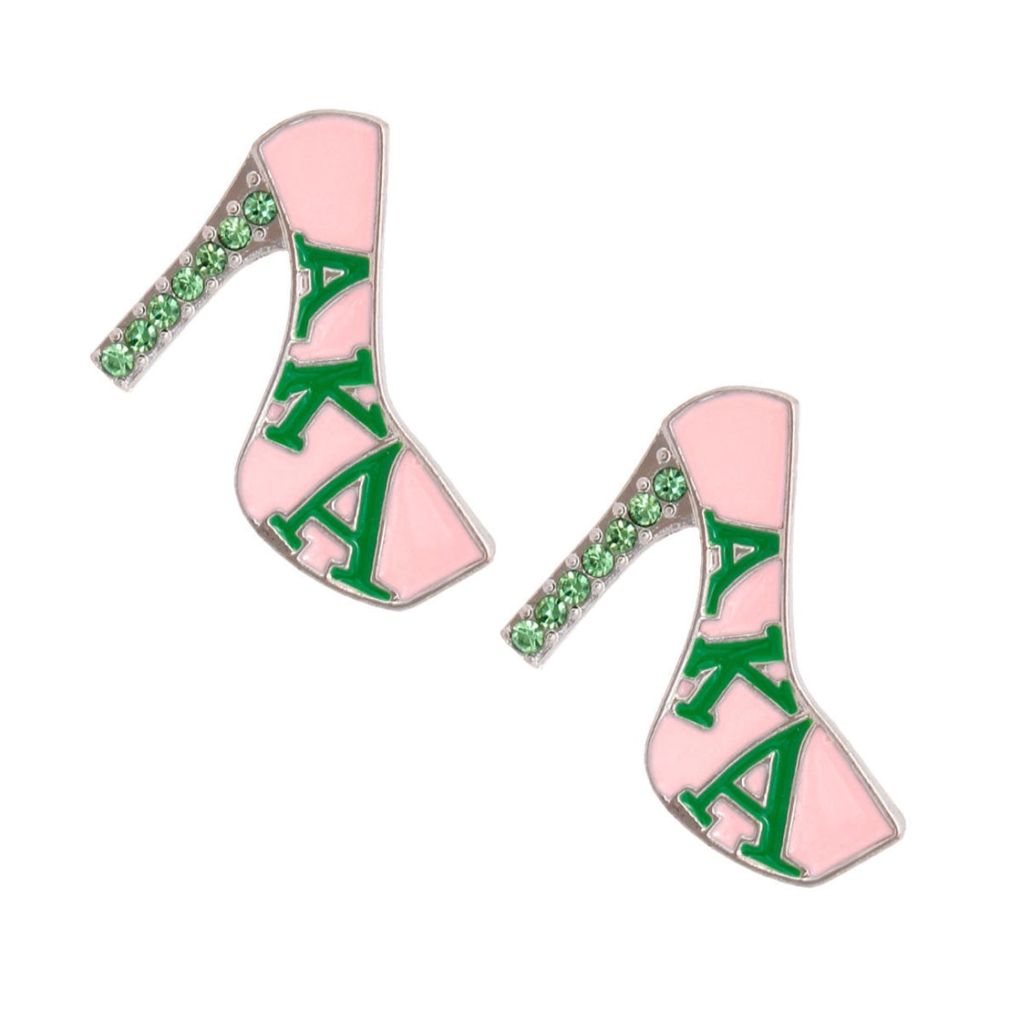 Pink & Green Stud Earrings - Platform or Stiletto Heel Design - AKA Sorority Inspired Jewelry