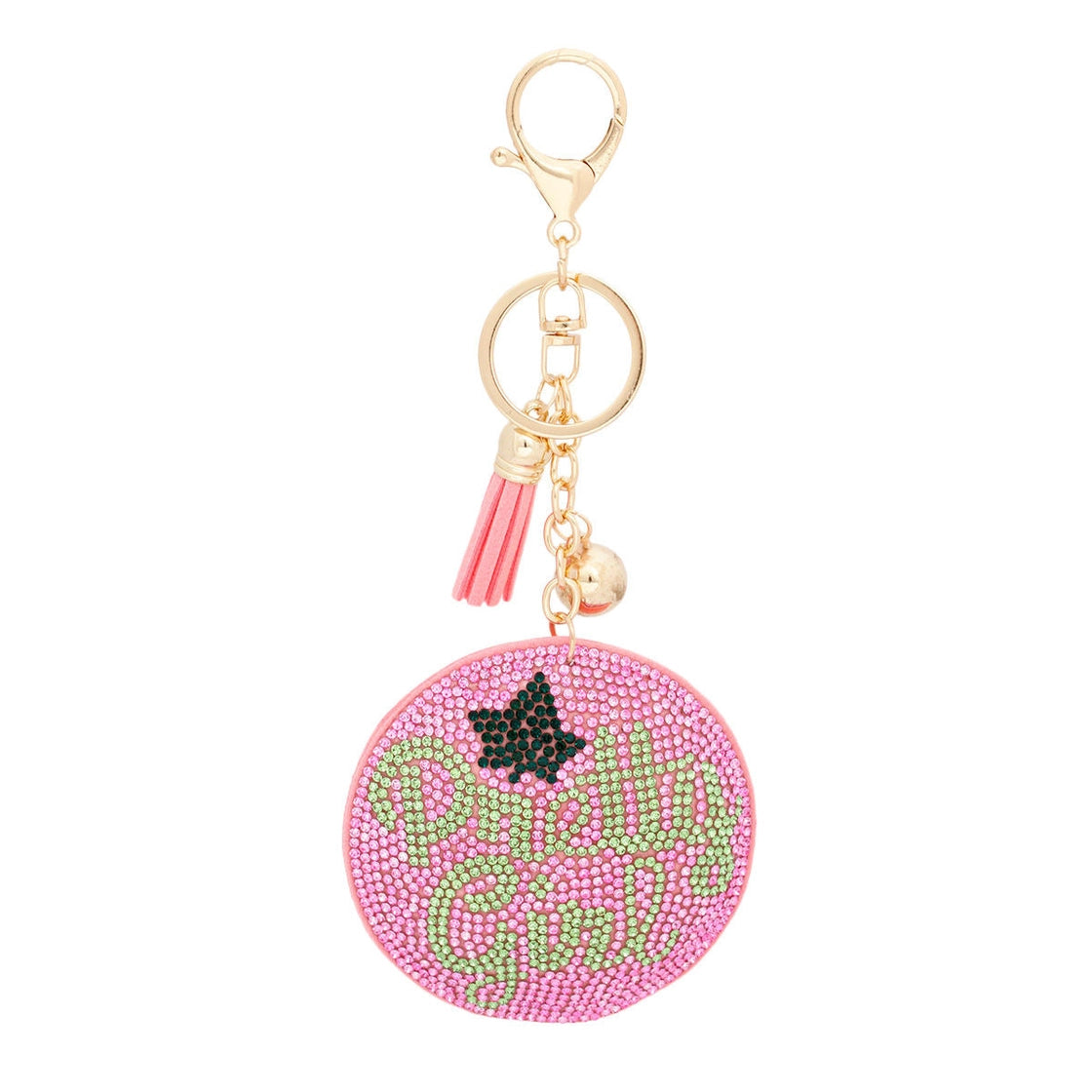 Alpha Kappa Alpha Sorority Green Pretty Girl Padded Keychain with Gold Clip & Tassel