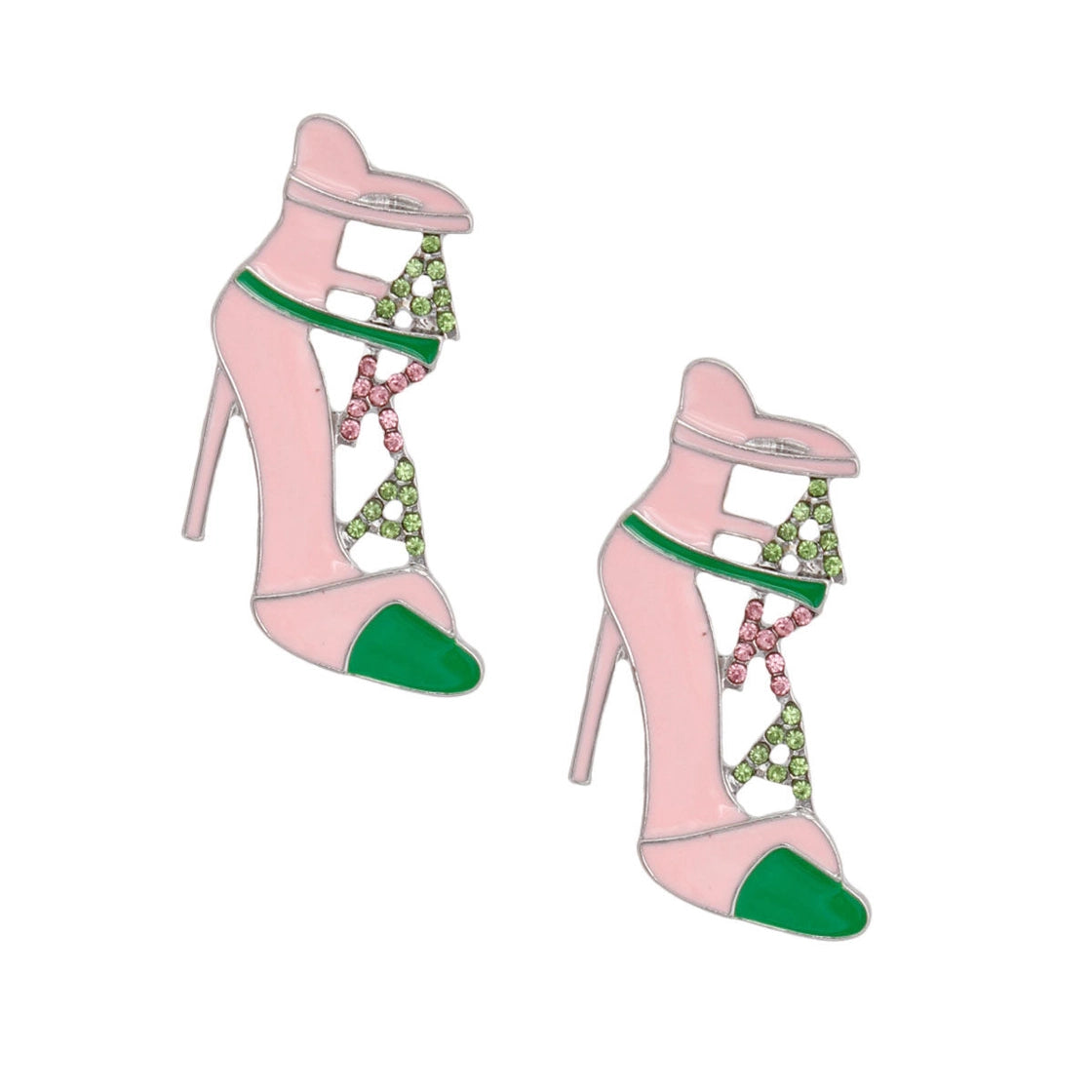 Pink & Green Stud Earrings - Platform or Stiletto Heel Design - AKA Sorority Inspired Jewelry