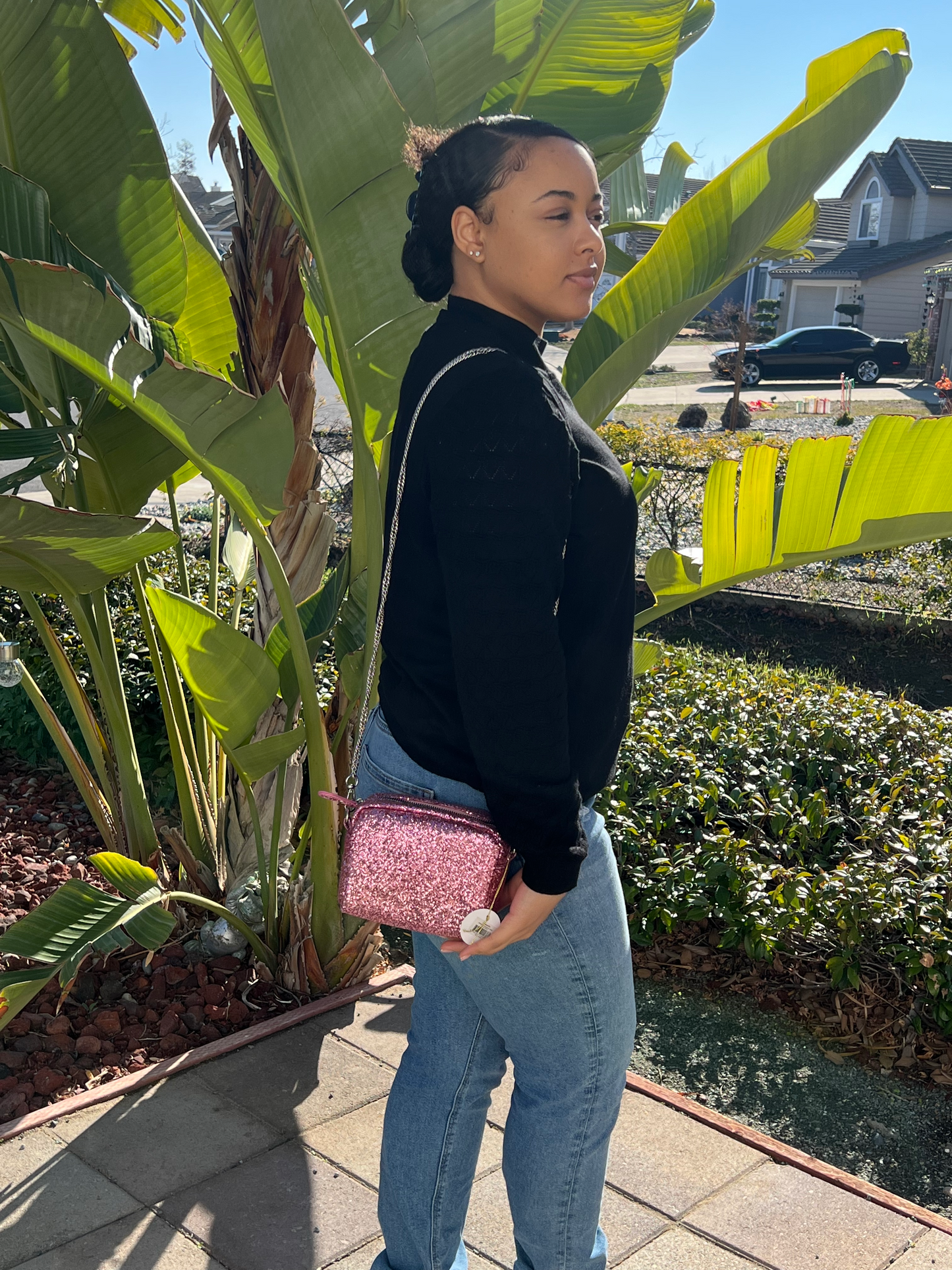 Sparkle On-The-Go: Glitter Crossbody Handbag in Pink or Hot Pink