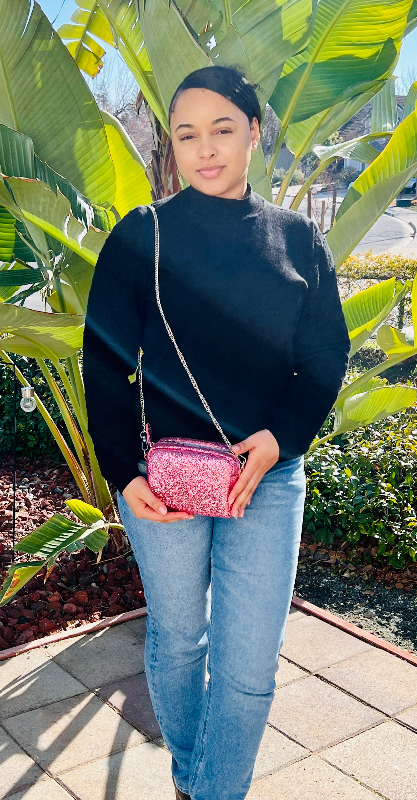 Sparkle On-The-Go: Glitter Crossbody Handbag in Pink or Hot Pink