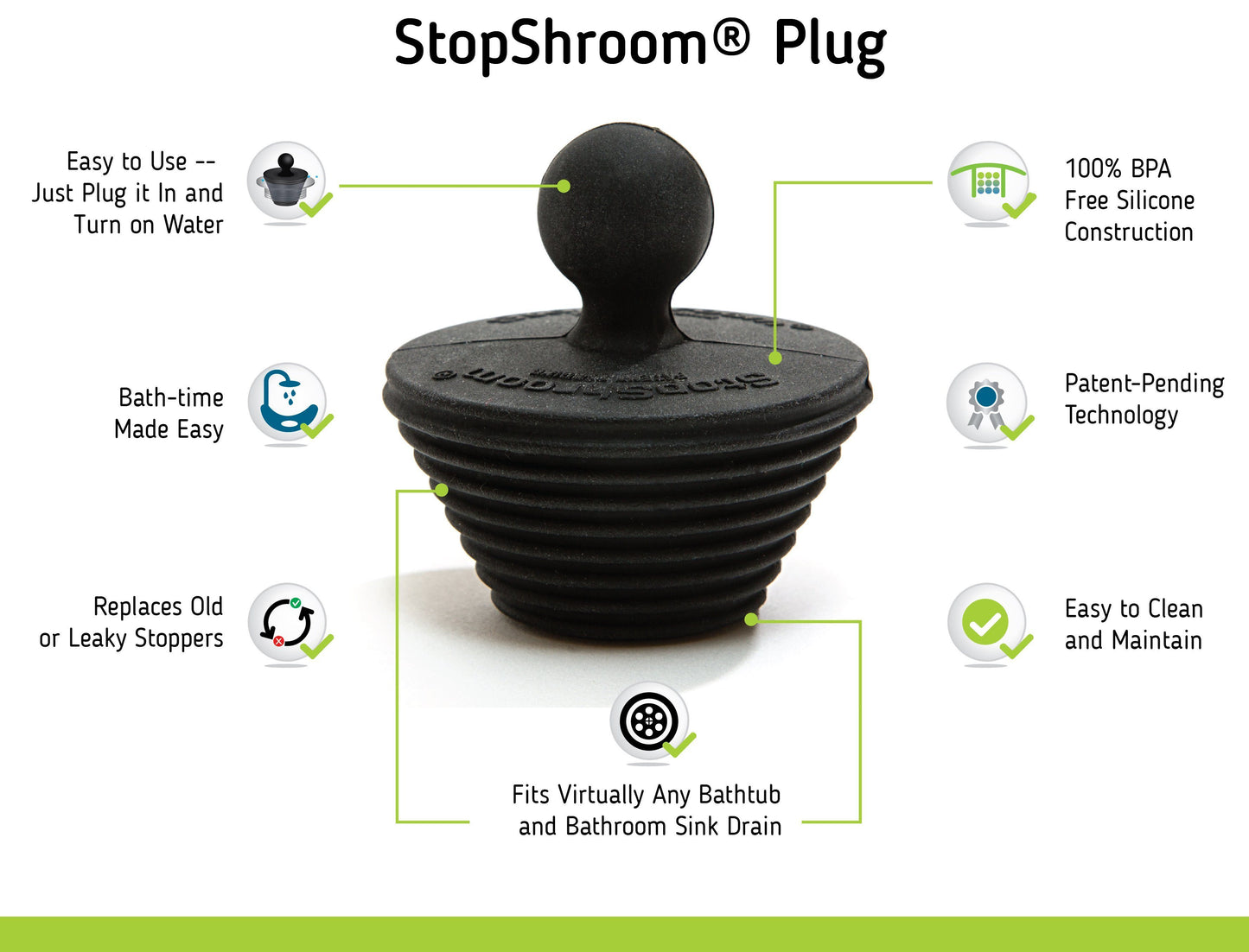 TubShroom Ultra (Stainless) Plus StopShroom® Plug Combo for Tub Drains