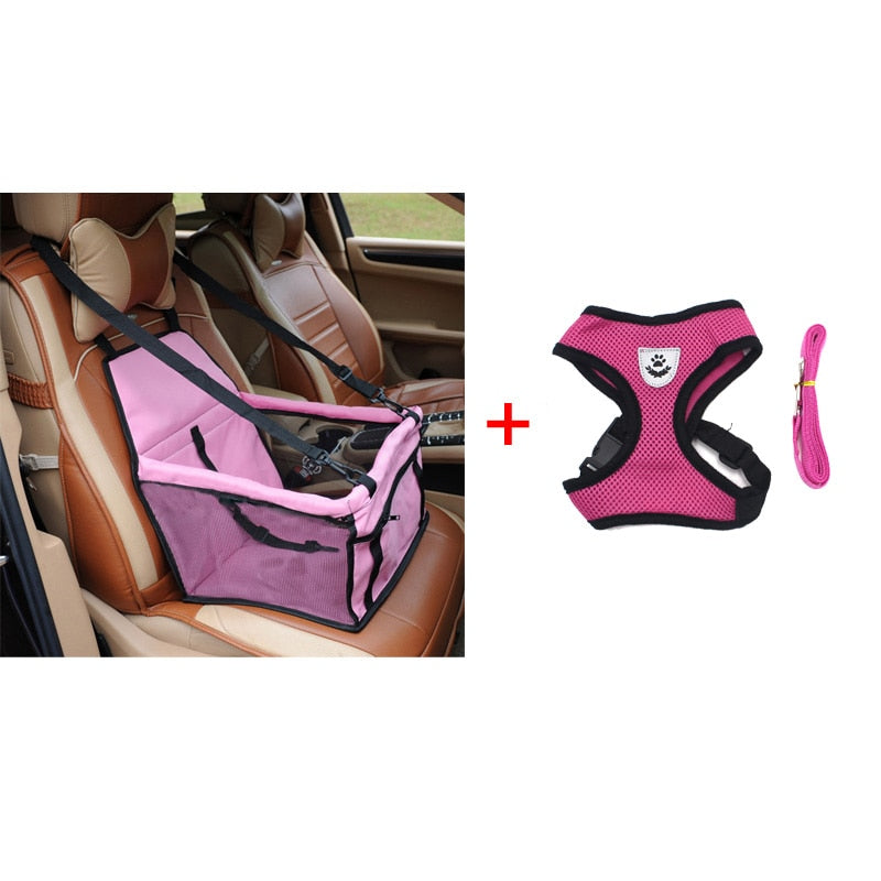 Stylish Dog Travel Set - Booster Seat, Seat Belt and Harness Vest.