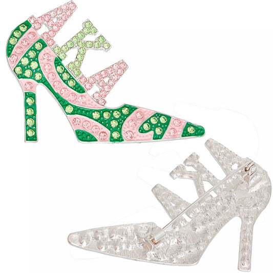 Alpha Kappa Alpha Sorority Heel Brooch Pin - Pink & Green High Heel Pin