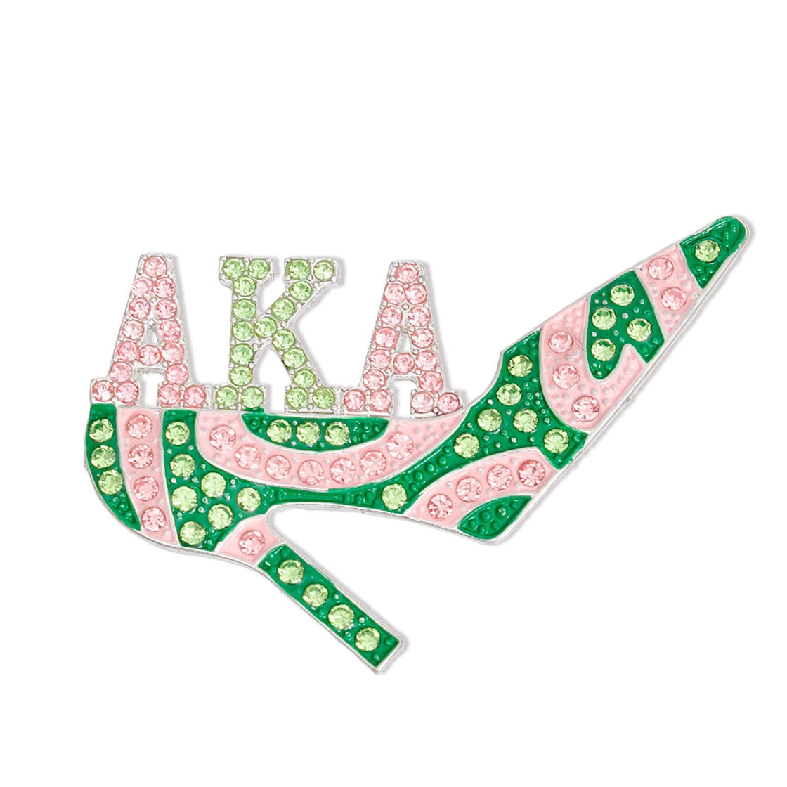 Alpha Kappa Alpha Sorority Heel Brooch Pin - Pink & Green High Heel Pin