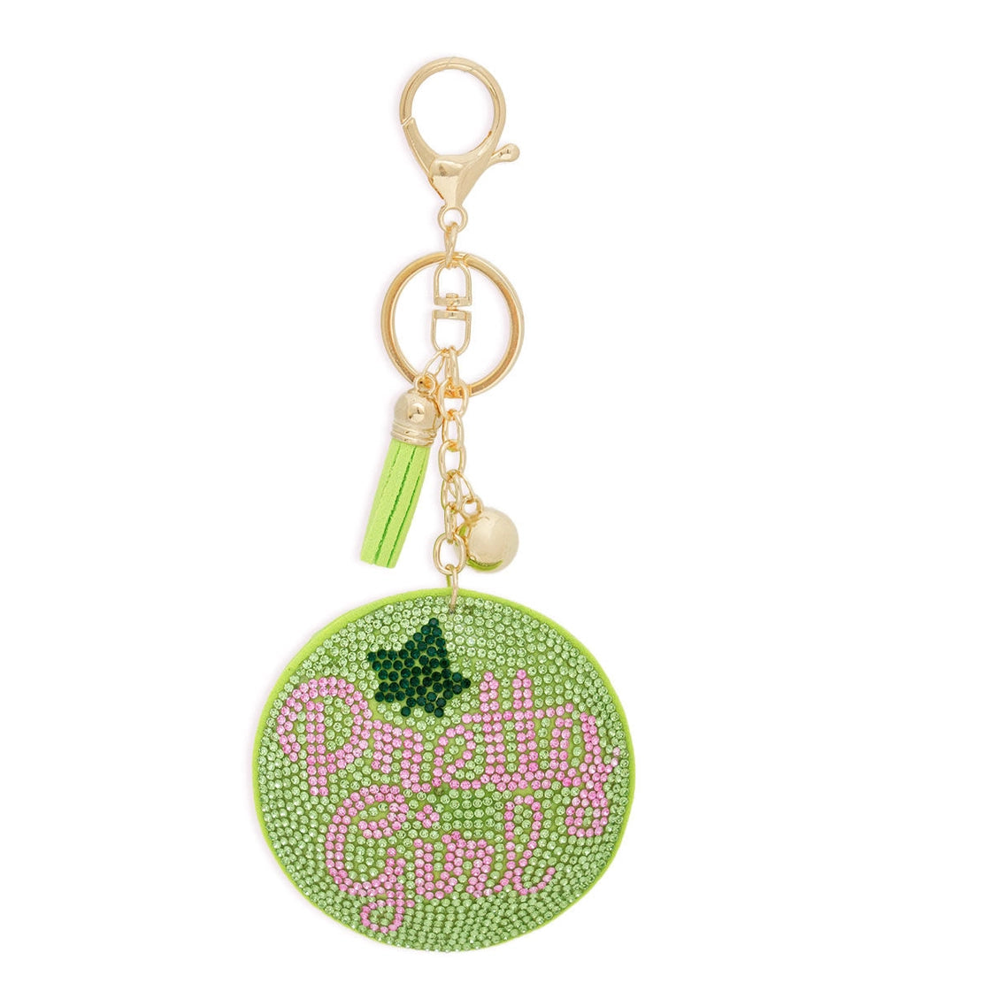 Alpha Kappa Alpha Sorority Green Pretty Girl Padded Keychain with Gold Clip & Tassel