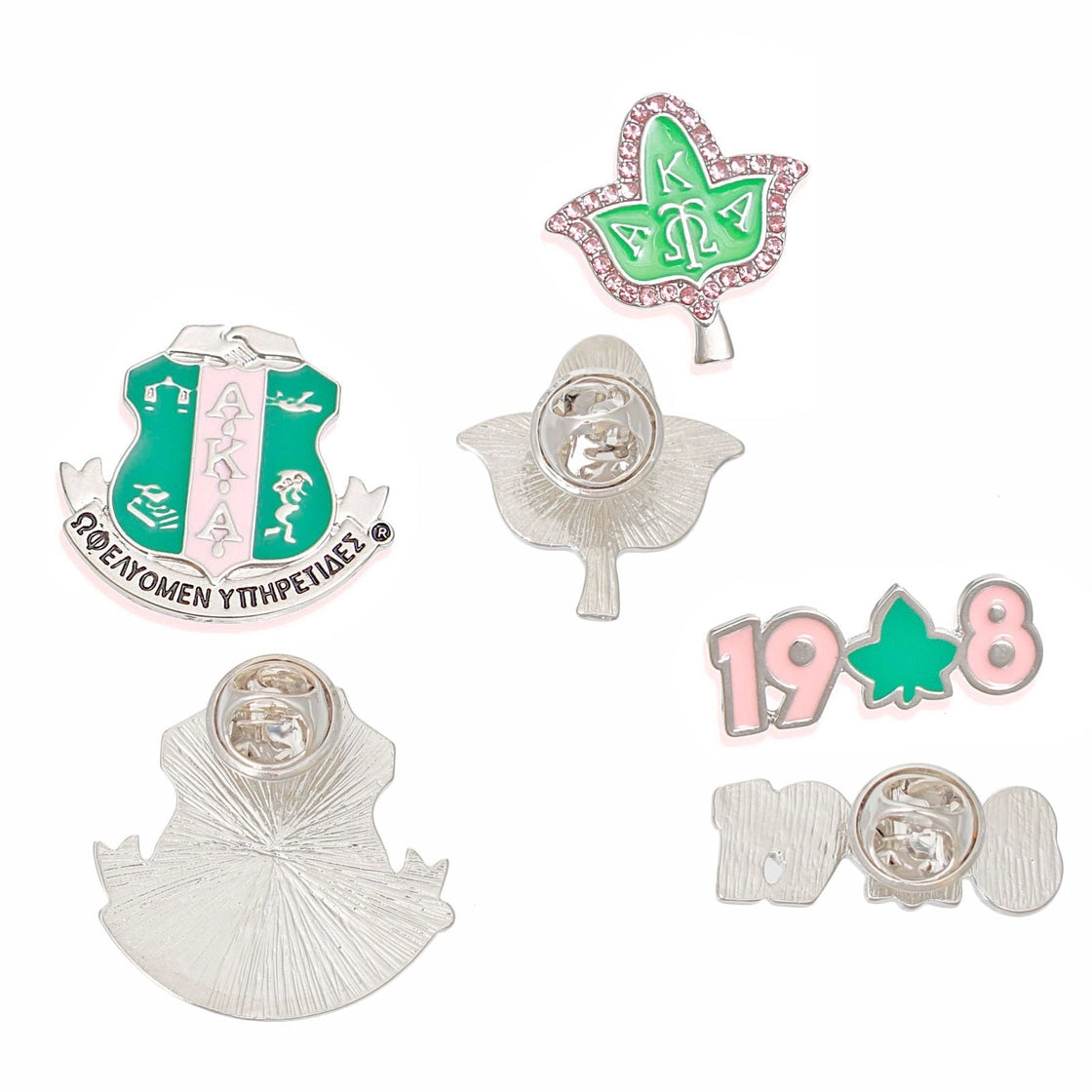 AKA Sorority Pin Set for Women - 3-Piece Alpha Kappa Alpha Brooch Pin Set in Pink & Green