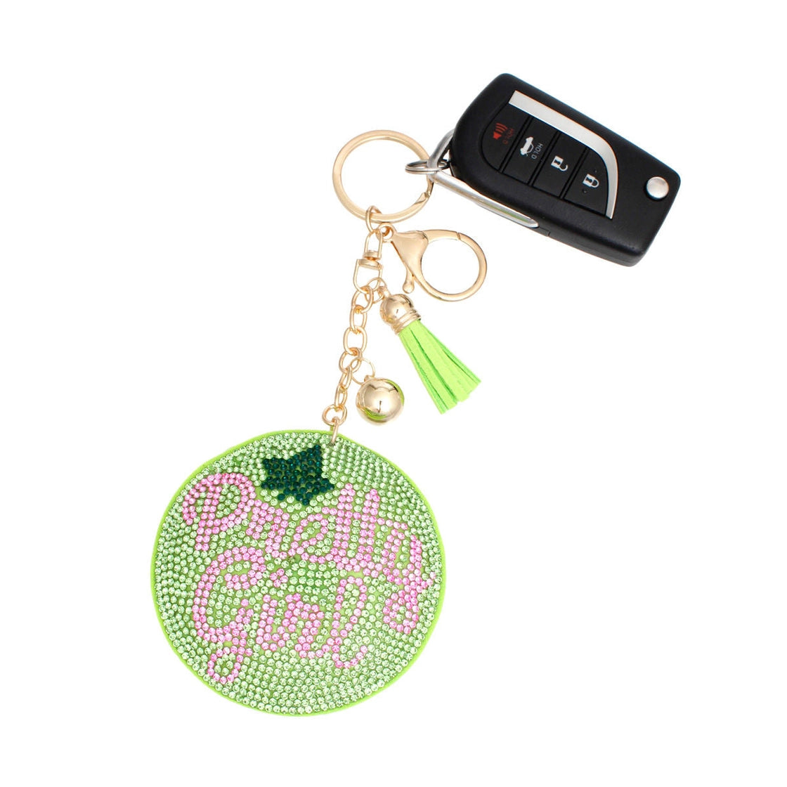 Alpha Kappa Alpha Sorority Green Pretty Girl Padded Keychain with Gold Clip & Tassel