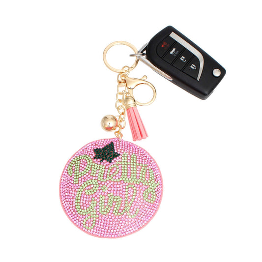 Alpha Kappa Alpha Sorority Green Pretty Girl Padded Keychain with Gold Clip & Tassel