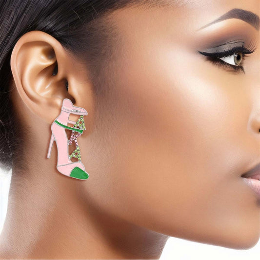 Pink & Green Stud Earrings - Platform or Stiletto Heel Design - AKA Sorority Inspired Jewelry