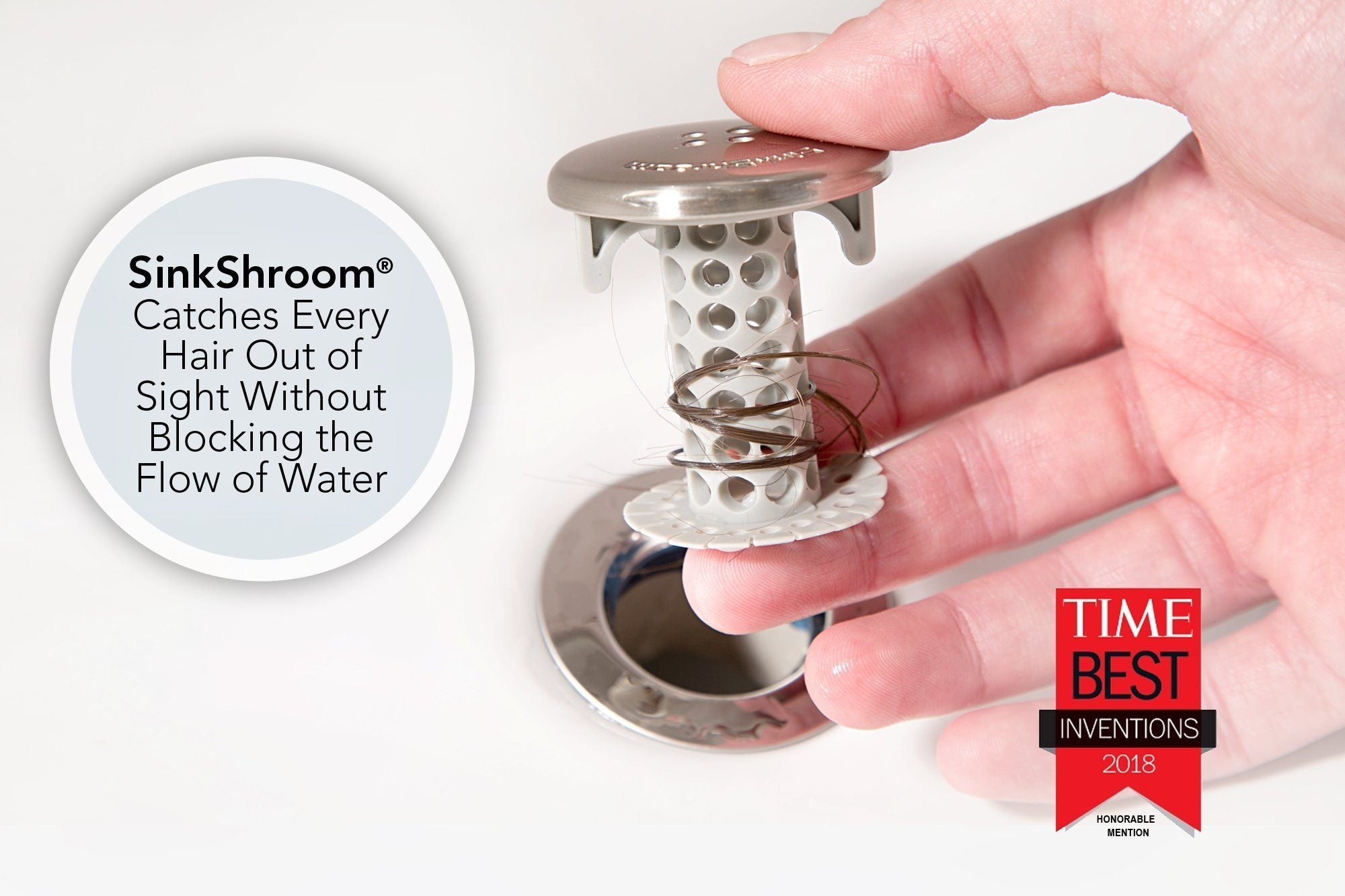 SinkShroom (Nickel Edition) the Hair Catcher That Prevents Clogged Bathroom Sink Drains