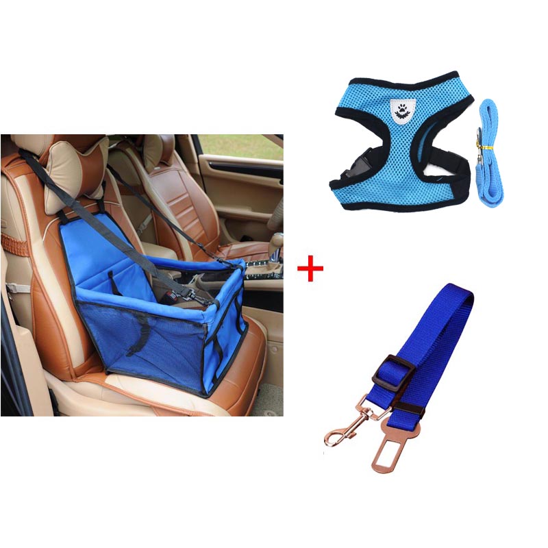 Stylish Dog Travel Set - Booster Seat, Seat Belt and Harness Vest.