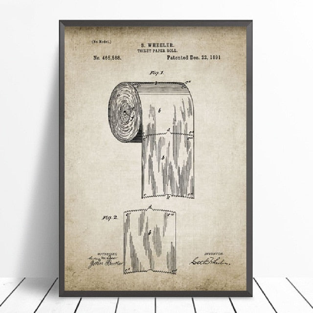 Patent Retro Poster Flush Toilet Paper Toilet Lid Patent Vintage Wall Art