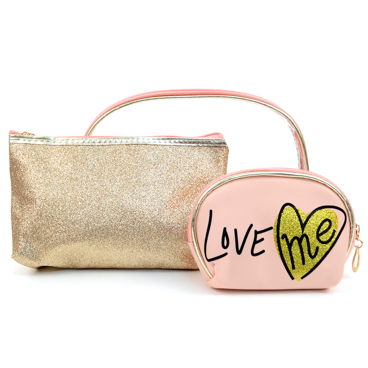 Ladies Clear & LOVE Printed Makeup Bag 3pc Set Cosmetic & Toiletry Bags